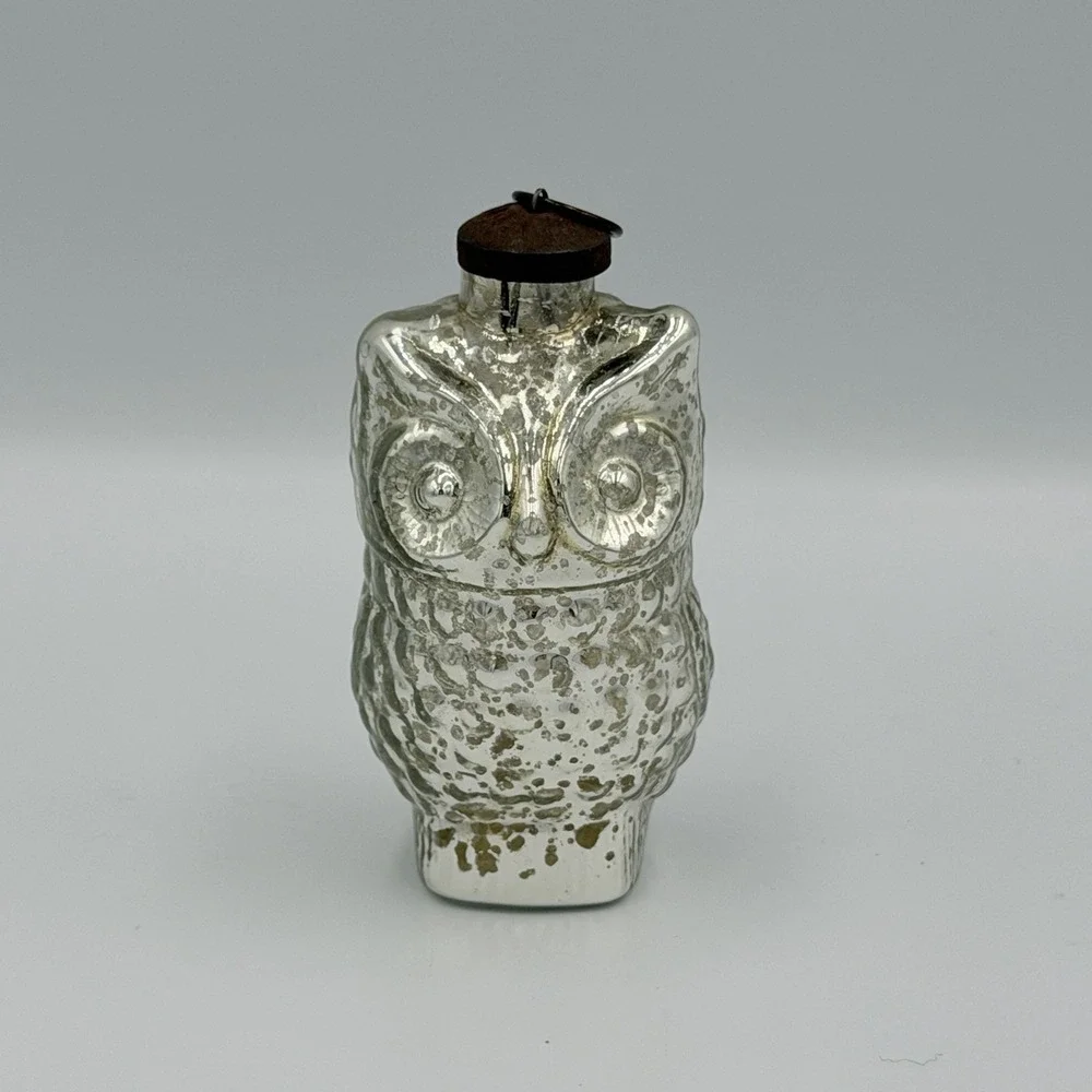 Silver Mercury Glass Style Owl Christmas Ornament 4